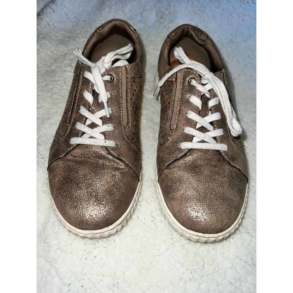 Clarks Collection Leather Textile Casual Sneakers - Caroline E Metallic - sz 8.5